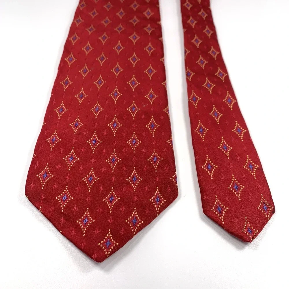 Robert Talbott Best of Class Mens Tie Red‎ w/ Gold-Blue Diamond Design 100% Silk